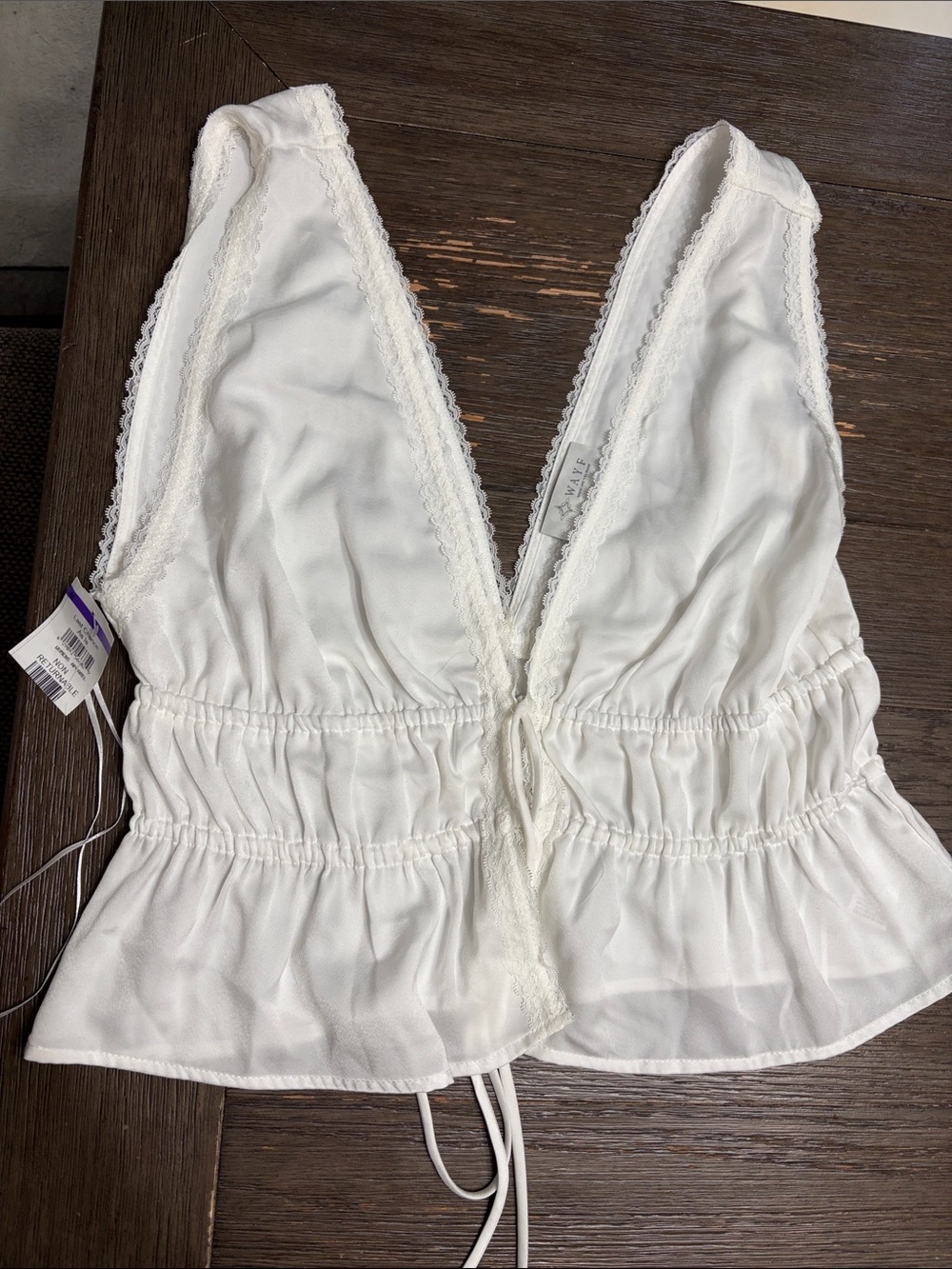 Wayf White Lace-Trim Plunge Camisole